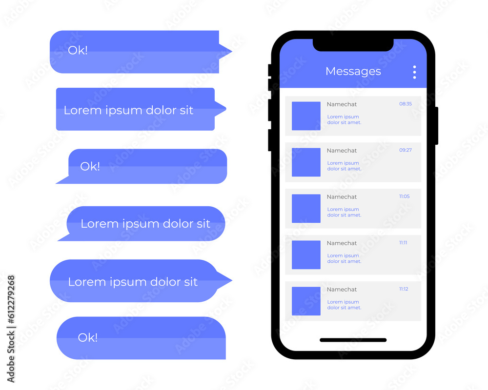 Smartphone with chatting app speech bubble in screen Smartphone with chatting app speech bubble in screen