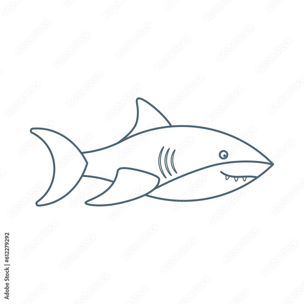 Obraz premium Fish, shark, sea animal. An inhabitant of the sea world, a cute underwater creature. Line art.