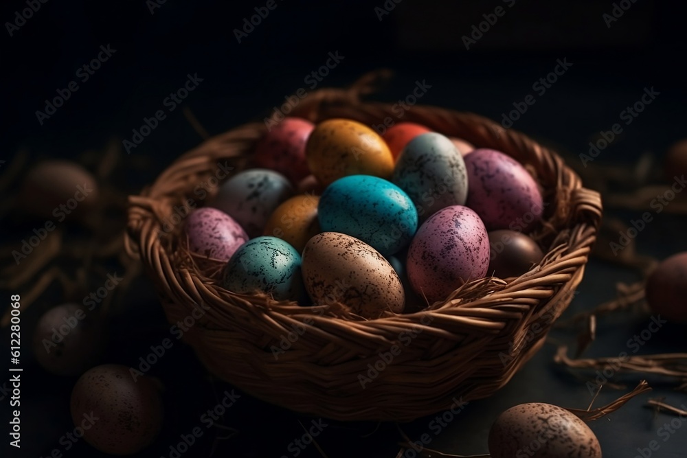 easter eggs in a basket. easter eggs in a basket.