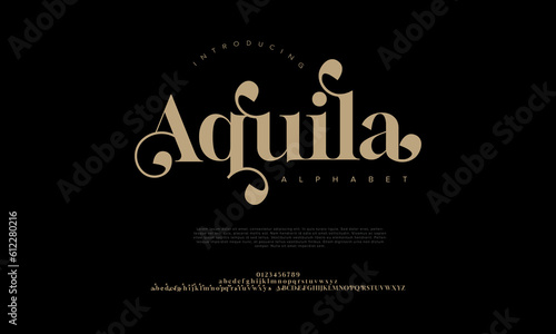 Elegant luxury abstract wedding fashion logo font alphabet. Minimal classic  urban fonts for logo, brand etc. Typography typeface uppercase lowercase and number. vector illustration