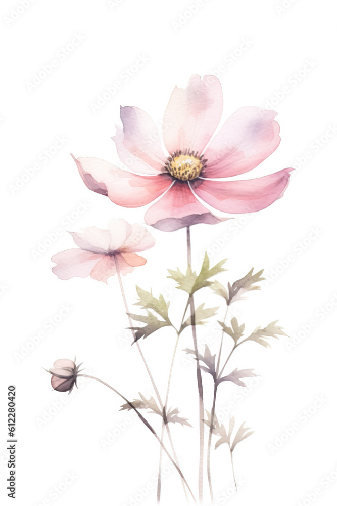 Watercolor flower, summer illustration. Floral Background. Generative AI.