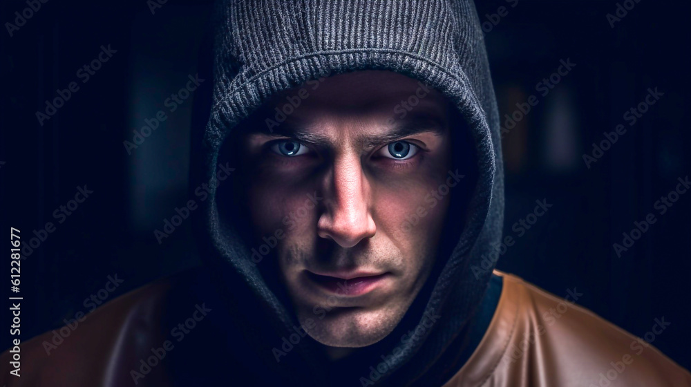 Criminal thief with disguised and hooded face - ai generative Criminal thief with disguised and hooded face - ai generative