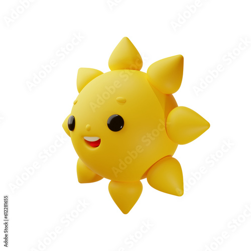 3D sun icon. Realistic illustration of a cute smiling sun in plastic cartoon style isolated on a white background. 
