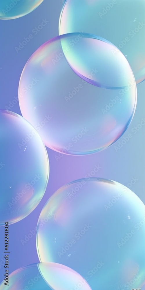 Transparent soap bubbles floating on blue pink gradient background. Created with Generative AI technology Transparent soap bubbles floating on blue pink gradient background. Created with Generative AI technology