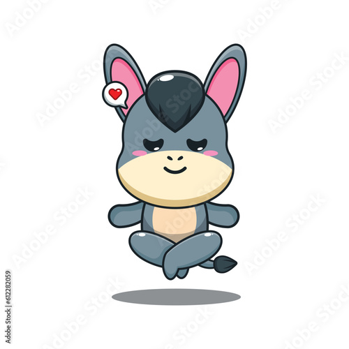 donkey doing meditation yoga cartoon vector illustration.