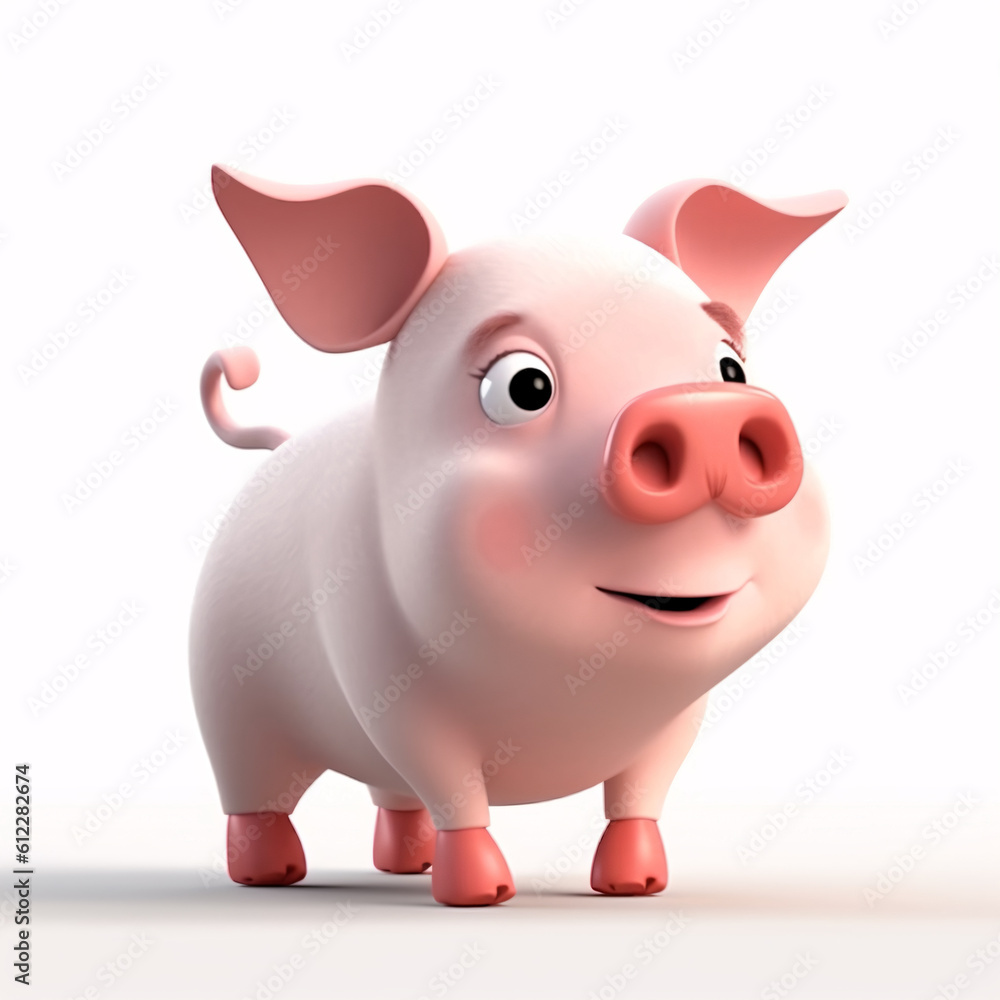 Cheerful pink pig cartoon character 3d rendering illustration background Cheerful pink pig cartoon character 3d rendering illustration background