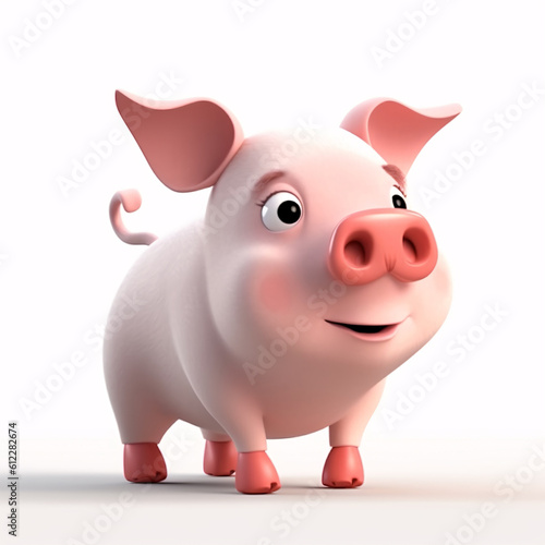 Cheerful pink pig cartoon character 3d rendering illustration background