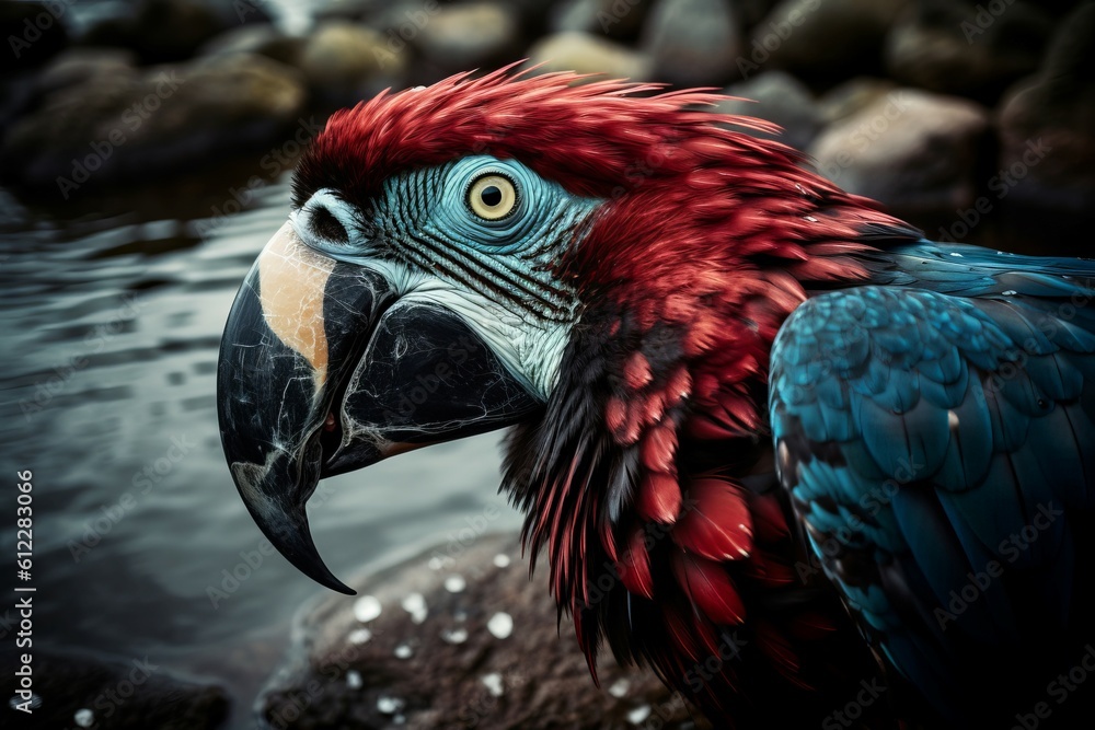 Fototapeta premium Parrot exotic portrait. Generate Ai