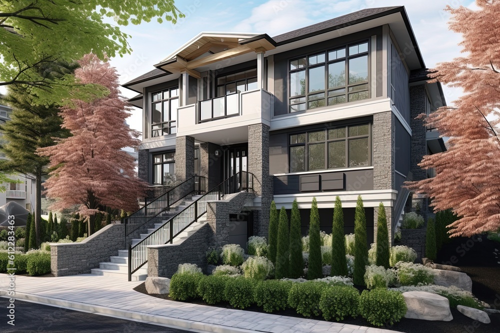 Cutting-Edge Two-Car New Development: Gray Siding, Natural Stone Staircase, & More!, generative AI Cutting-Edge Two-Car New Development: Gray Siding, Natural Stone Staircase, & More!, generative AI