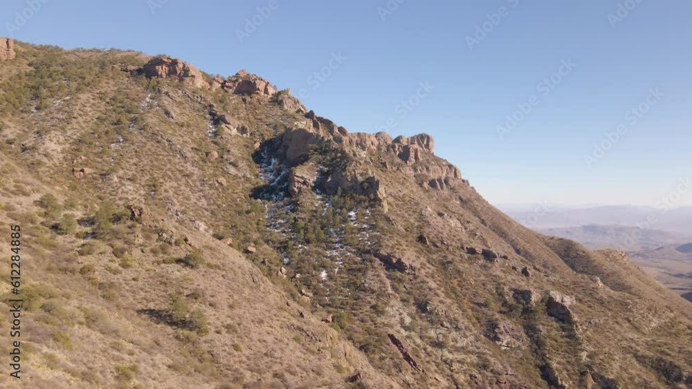 Panoramic Aerial Drone View of Lost Mine Trail Big Bend National Park Mountain Desert Landscape, Clear Skyline, Trekking Route Panoramic Aerial Drone View of Lost Mine Trail Big Bend National Park Mountain Desert Landscape, Clear Skyline, Trekking Route