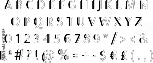 Geometric linear sans serif alphabet set. Vector decorative typography. Decorative typeset style. Latin script for headers. Trendy letters and numbers for graphic posters, banners, invitations texts