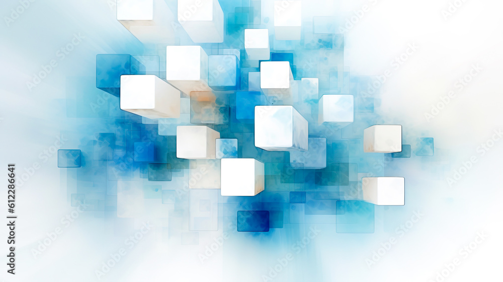 青い四角い模様の水彩背景 Generative AI 青い四角い模様の水彩背景 Generative AI