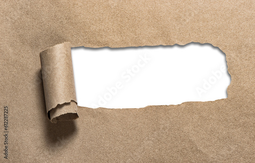 PNG torn hole in craft paper with red copy space on transparent background