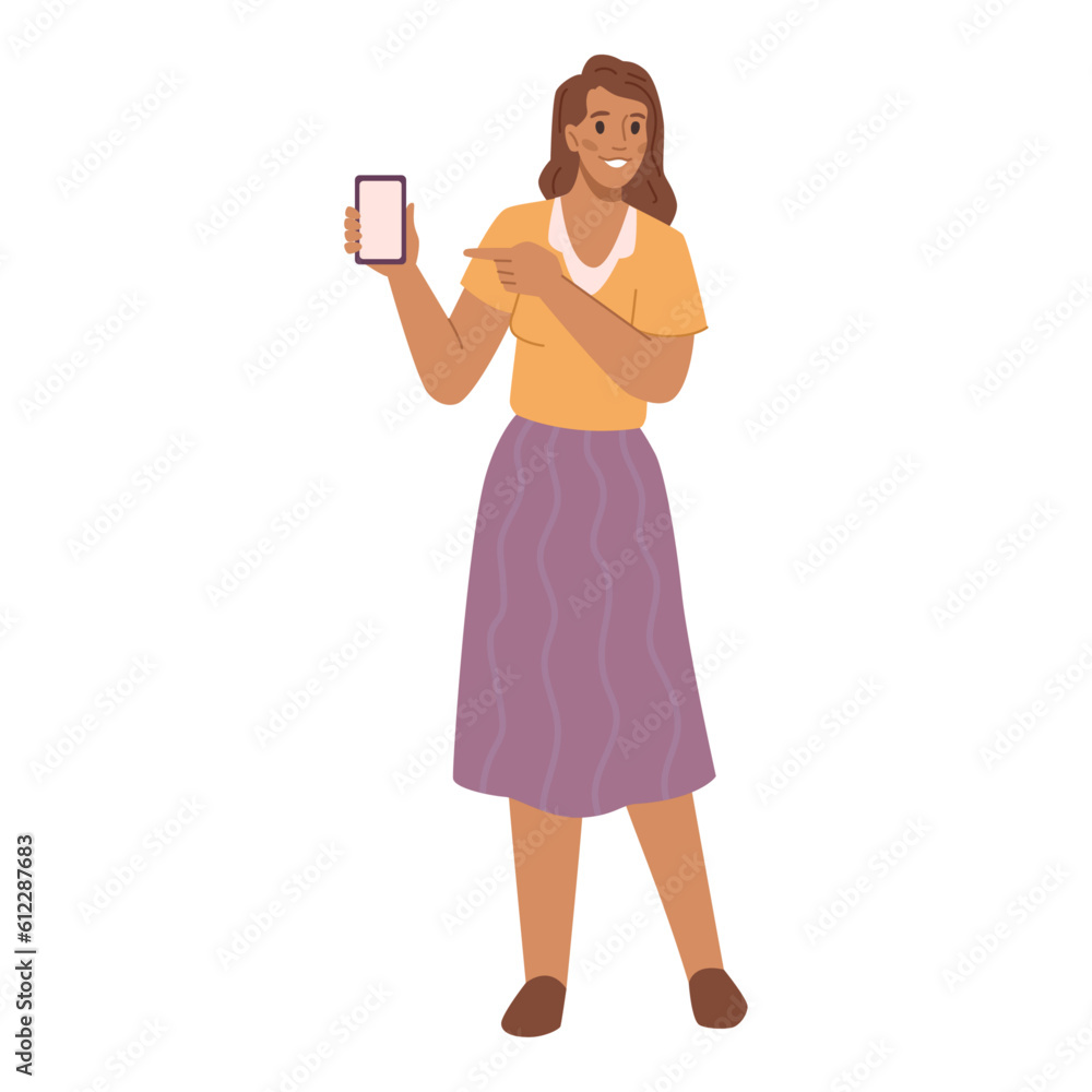 Woman show empty smartphone screen pointing finger on empty. Mobile phone in girl hand. Happy young entrepreneur showing phone. Student and technology, empty screen advertisement Woman show empty smartphone screen pointing finger on empty. Mobile phone in girl hand. Happy young entrepreneur showing phone. Student and technology, empty screen advertisement