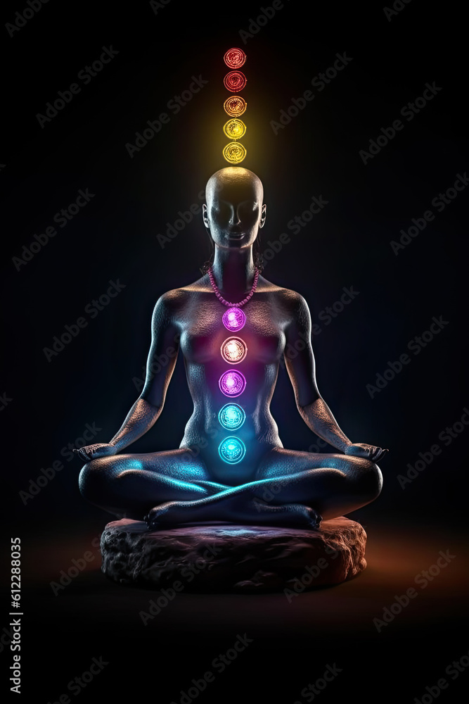 Portrait of young beautiful stone man practicing yoga meditation with spiritual brain waves, chakra, psychedelic, created with Generative AI. Portrait of young beautiful stone man practicing yoga meditation with spiritual brain waves, chakra, psychedelic, created with Generative AI.