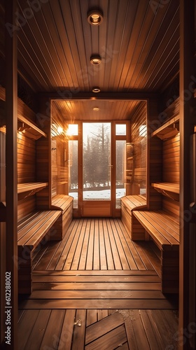 Interior of wooden sauna. AI generated. © Tremens Productions