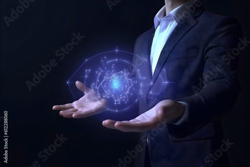 professional person holding a holographic of growing statistic, generative AI
