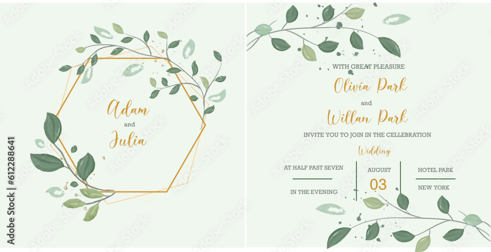rustic green wedding invitation