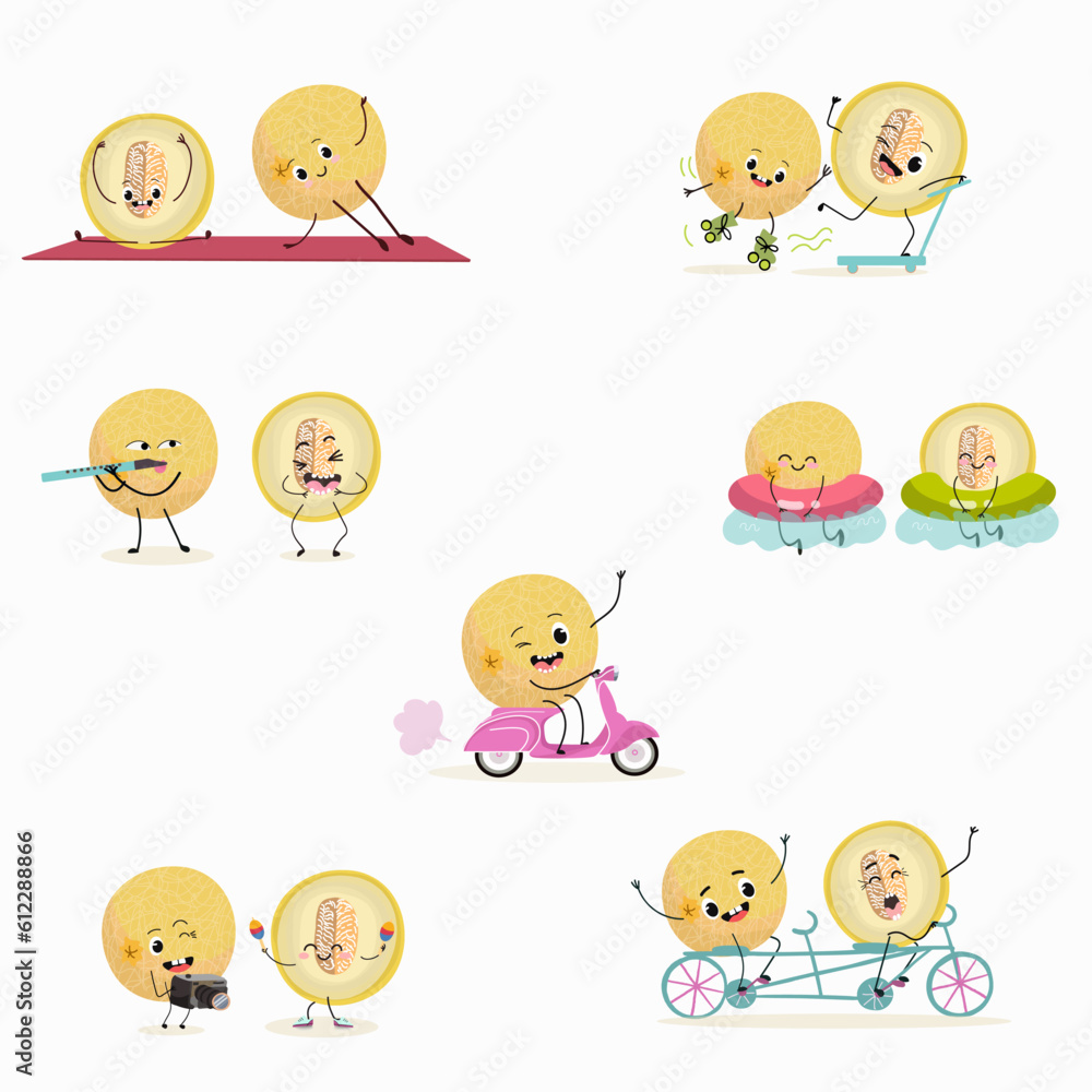 Illustration vector set, collection with funny fresh
berry, fruit, cheerful, melon
characters doing sports, playing musical instruments. Vector cartoon, agriculture, raw. Illustration vector set, collection with funny fresh
berry, fruit, cheerful, melon
characters doing sports, playing musical instruments. Vector cartoon, agriculture, raw.