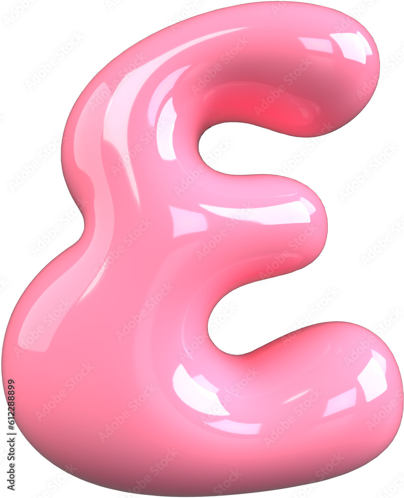 Pink 3D Bubble Gum Inflated Numbers Symbol Letter E Pink 3D Bubble Gum Inflated Numbers Symbol Letter E