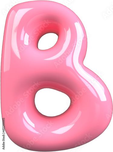 Pink 3D Bubble Gum Inflated Numbers Symbol Letter B