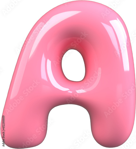 Pink 3D Bubble Gum Inflated Numbers Symbol Letter A