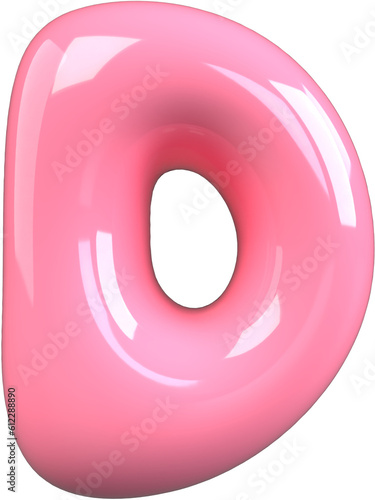 Pink 3D Bubble Gum Inflated Numbers Symbol Letter D