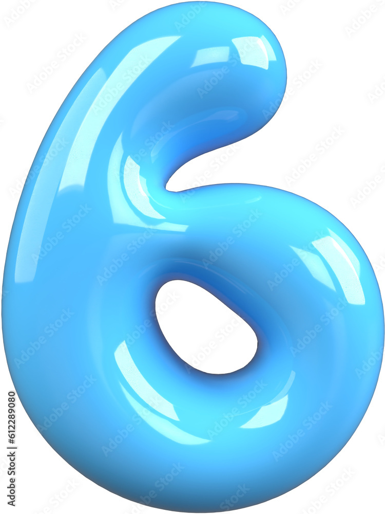 Blue 3D Bubble Gum Inflated Letters Number Symbol 6 Blue 3D Bubble Gum Inflated Letters Number Symbol 6
