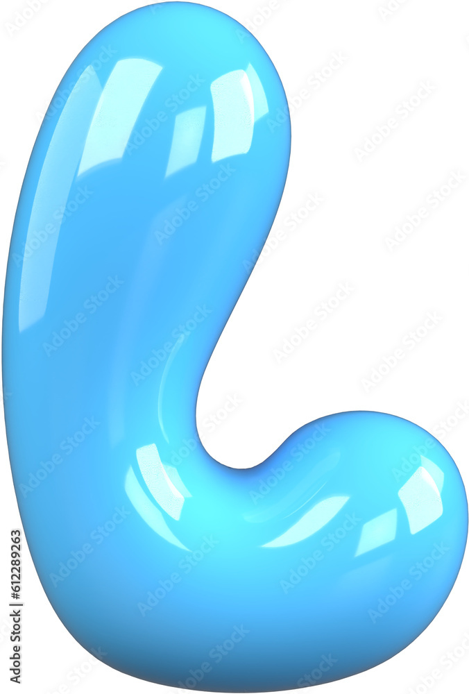 Blue 3D Bubble Gum Inflated Letters Number Symbol L