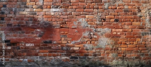 Cracked brick wall texture industrial background. Generative AI technology.