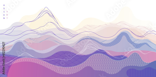 Nature art oriental Japanese style vector abstract background, runny like water shapes and lines with textures.