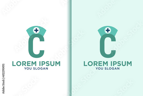initial C with nurse hat logo design icon template element stock vector