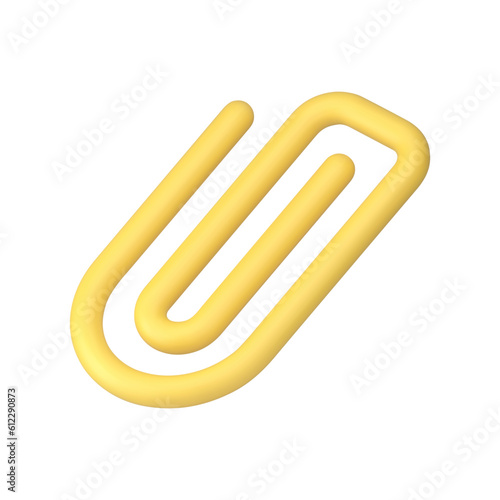 Yellow clip metallic holder for paper and document attaching isometric 3d icon realistic vector