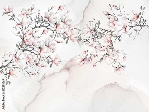 Blooming magnolia on tha abstract background. Illustration for wallpaper, pho...