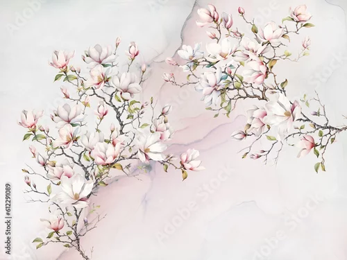 Fototapeta samoprzylepna Kwitnąca magnolia na abstrakcyjnym tle