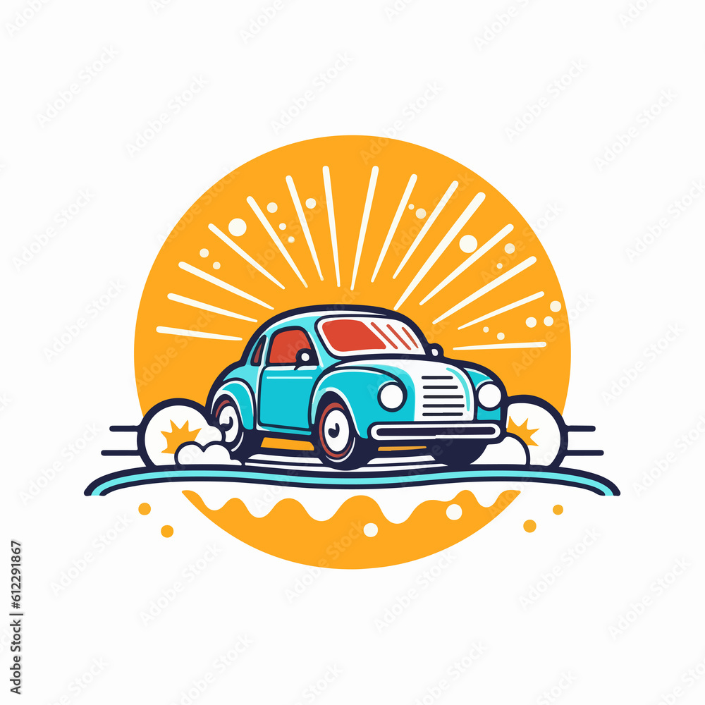 Illustration logo car cleaning wash logotype  colorful yellow and blue isolated on light background.