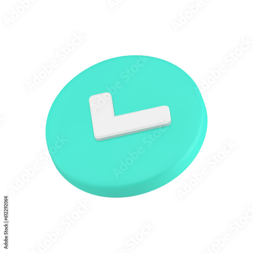 Done complete checkbox green circle button right choice acceptance 3d icon realistic vector