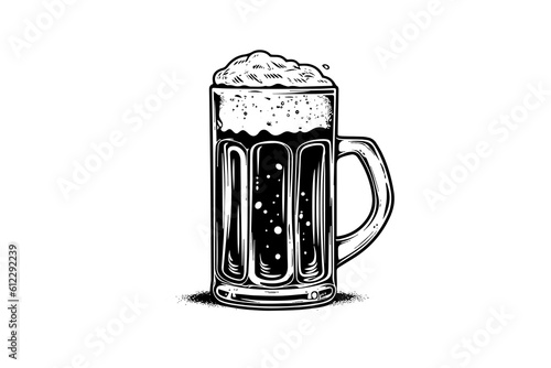Mug of beer. Vector engraved color vintage illustration isolated on white background.