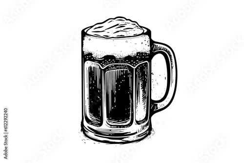 Mug of beer. Vector engraved color vintage illustration isolated on white background.