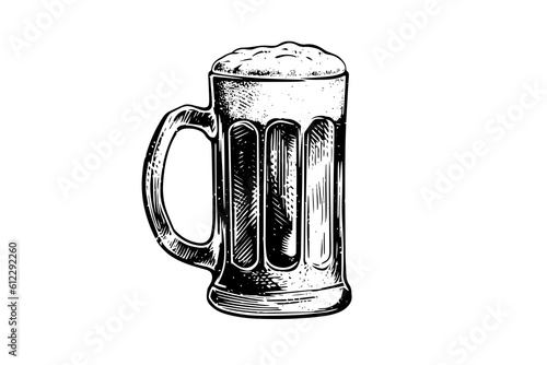 Mug of beer. Vector engraved color vintage illustration isolated on white background.