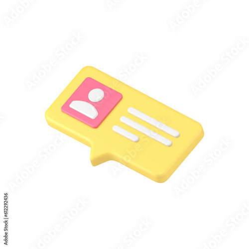 User identification personal account information yellow quick tips 3d icon realistic vector