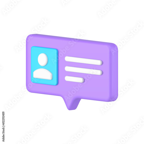 Profile personal account user data information quick tips id with name avatar 3d icon vector