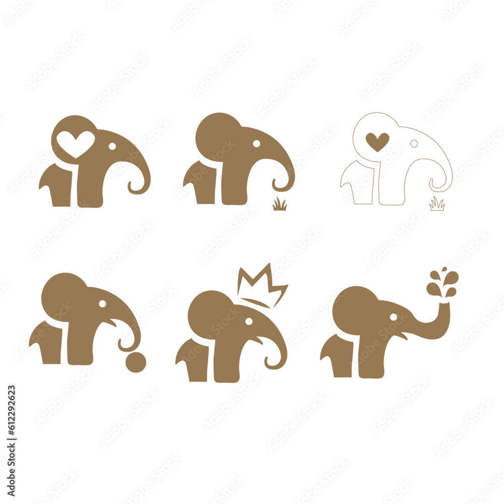 Fototapeta premium Cute elephant logo. Simple elephant logo. Elephant logo sign vector illustration set design.elephant logo vector icon illustration.icon head of an elephant.