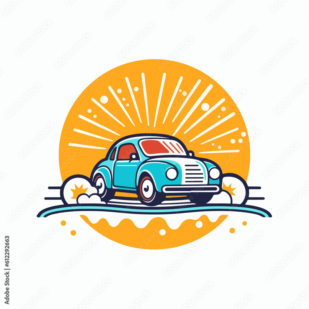 Vector logo car cleaning wash logotype  colorful yellow and blue isolated on light background.