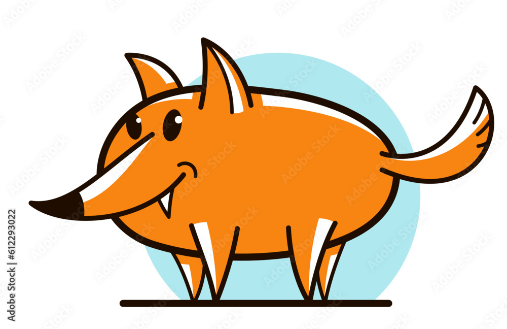 Fototapeta premium Funny cartoon fox flat vector illustration isolated on white, wildlife animal humorous drawing.