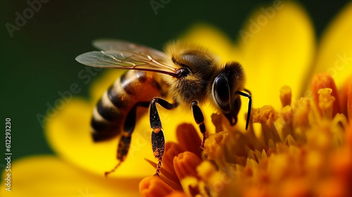 a bee collects pollen on flowers. generative AI
