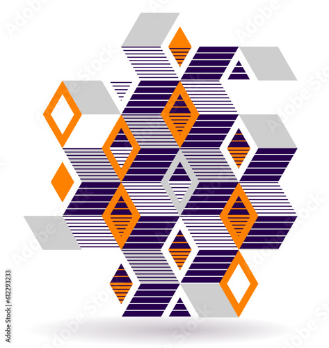 Abstract vector art with 3D isometric cubes geometric background, op art blocks with different forms isolated, polygonal graphic design, cubical theme.