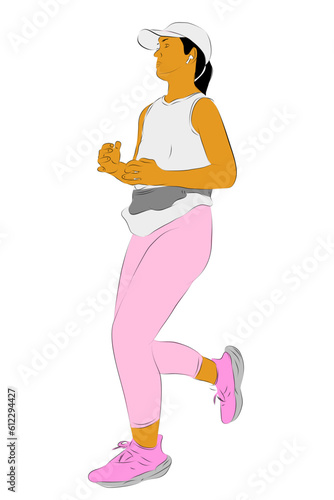 woman warming up run runner, simple vector hand draw outline sketch, isolated on white