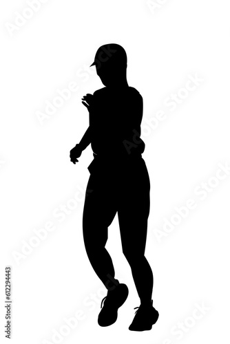 woman warming up run runner, silhouette simple vector, isolated on white