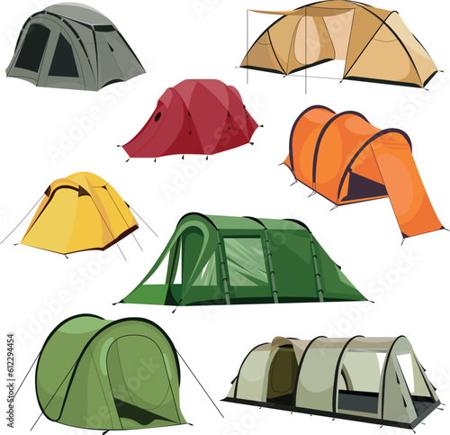 Set of camping tent. Collection of camping tent vector illustration